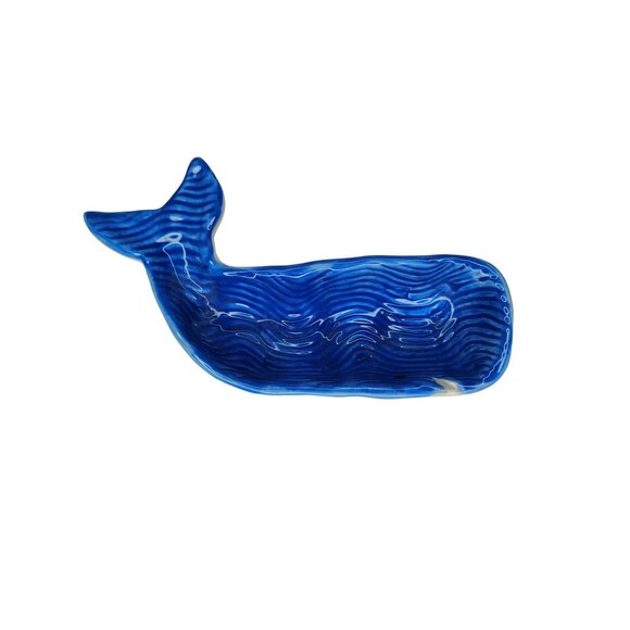 Mudpie Blue Whale Ceramic Trinket Dish, Nut, Coin Dish, Wave Pattern Nautical - Picture 1 of 3